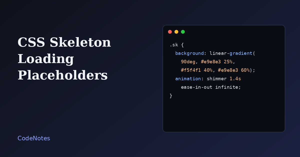 CSS skeleton loading placeholder with a shimmer animation A profile card drawn as grey animated placeholder shapes while its content loads