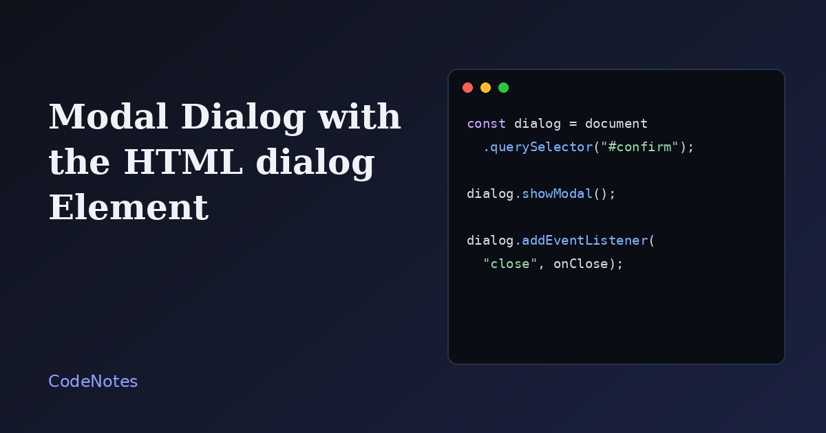 Modal dialog built with the HTML dialog element A confirmation dialog asking to delete a workspace, shown over a dimmed page